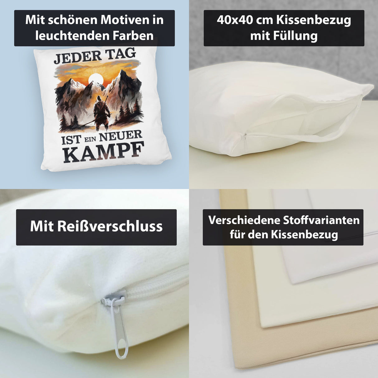 Jeder Tag ein neuer Kampf Kissen - Berge im Sonnenuntergang