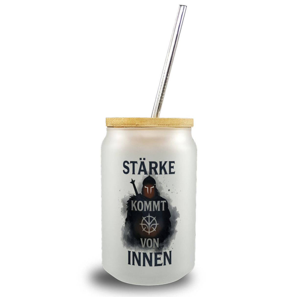 Starker Krieger - Stärke kommt von innen Trinkglas mit Bambusdeckel