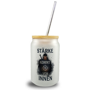 Starker Krieger - Stärke kommt von innen Trinkglas mit Bambusdeckel
