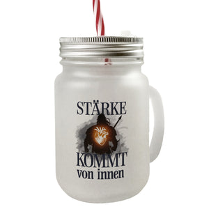 Stärke kommt von innen Trinkglas mit Bambusdeckel - Silhouette Krieger