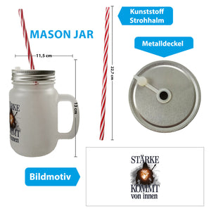 Stärke kommt von innen Trinkglas mit Bambusdeckel - Silhouette Krieger