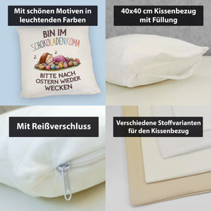 Schokoladenkoma Kissen Kind auf Schokoladeneiern