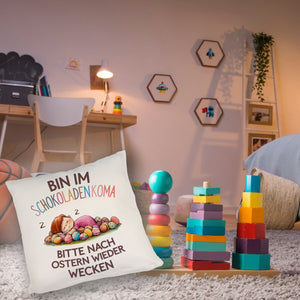 Schokoladenkoma Kissen Kind auf Schokoladeneiern