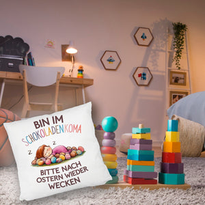 Schokoladenkoma Kissen Kind auf Schokoladeneiern