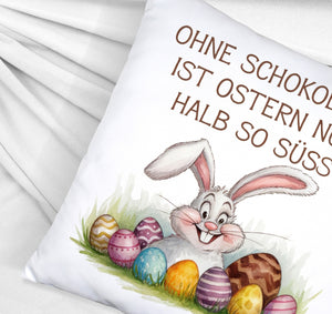 Fröhlicher Hase mit Ostereiern Kissen - Ostern ohne Schokolade halb so süß