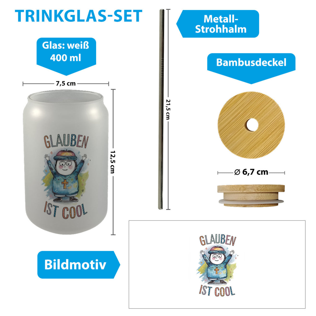 Glauben ist cool Trinkglas mit Bambusdeckel