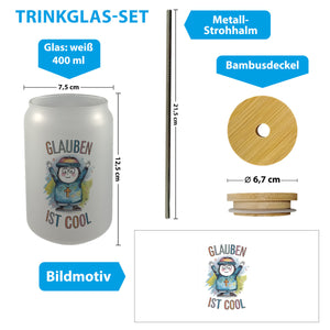 Glauben ist cool Trinkglas mit Bambusdeckel
