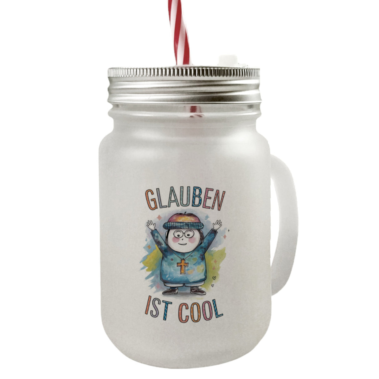 Glauben ist cool Trinkglas mit Bambusdeckel