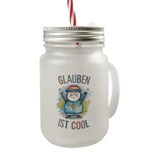 Glauben ist cool Trinkglas mit Bambusdeckel