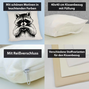 Waschbär zeigt Herz Kissen für Tierliebhaber