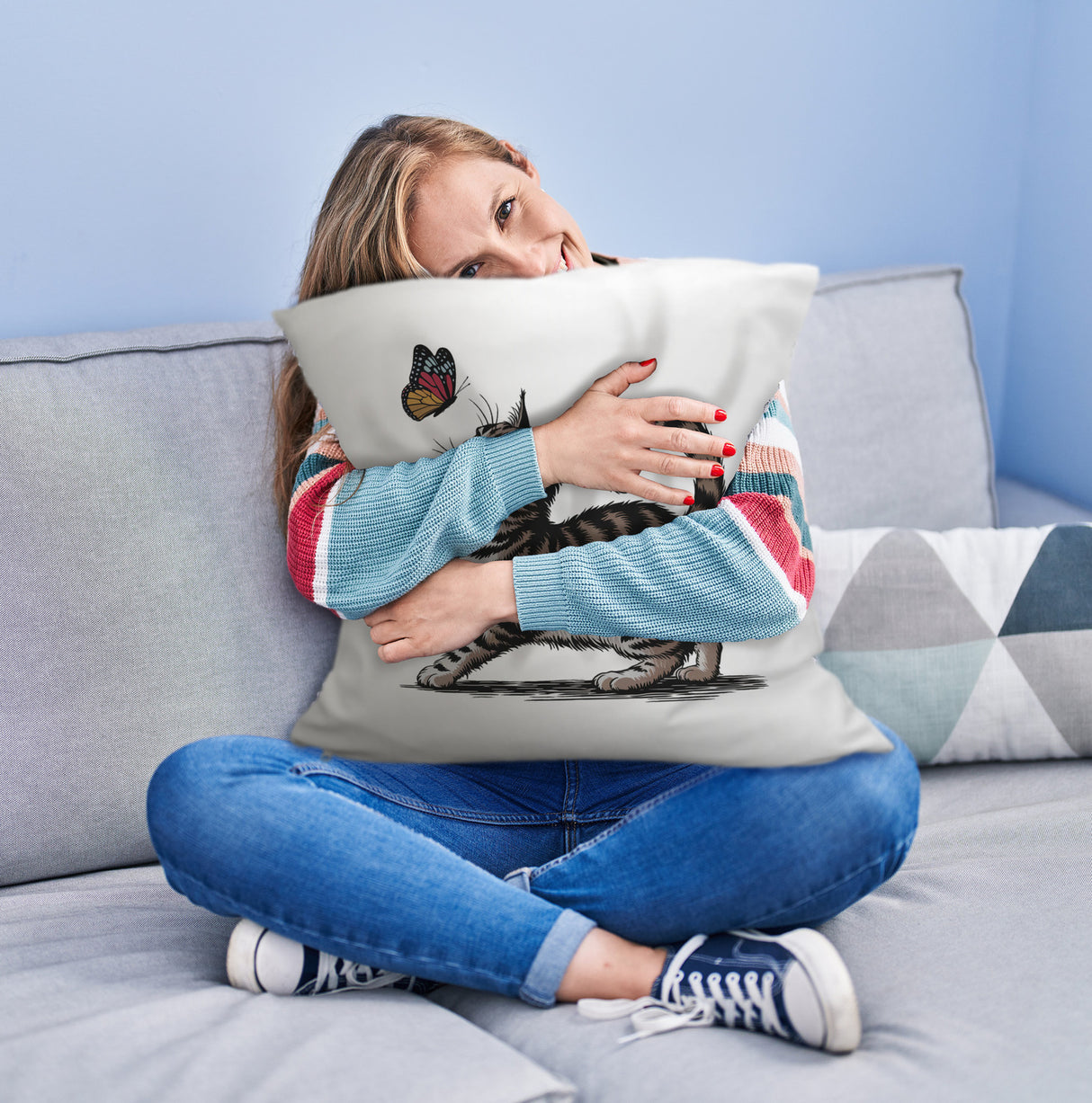 Katze mit Schmetterling Kissen für Tierliebhaber