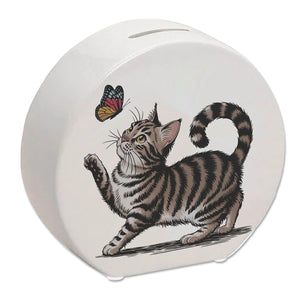 Katze mit Schmetterling Spardose für Tierliebhaber