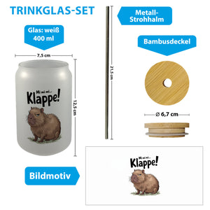 Mi mi mi... Klappe! Grimmiges Cabybara Trinkglas mit Bambusdeckel