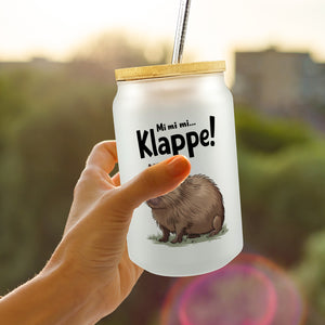 Mi mi mi... Klappe! Grimmiges Cabybara Trinkglas mit Bambusdeckel