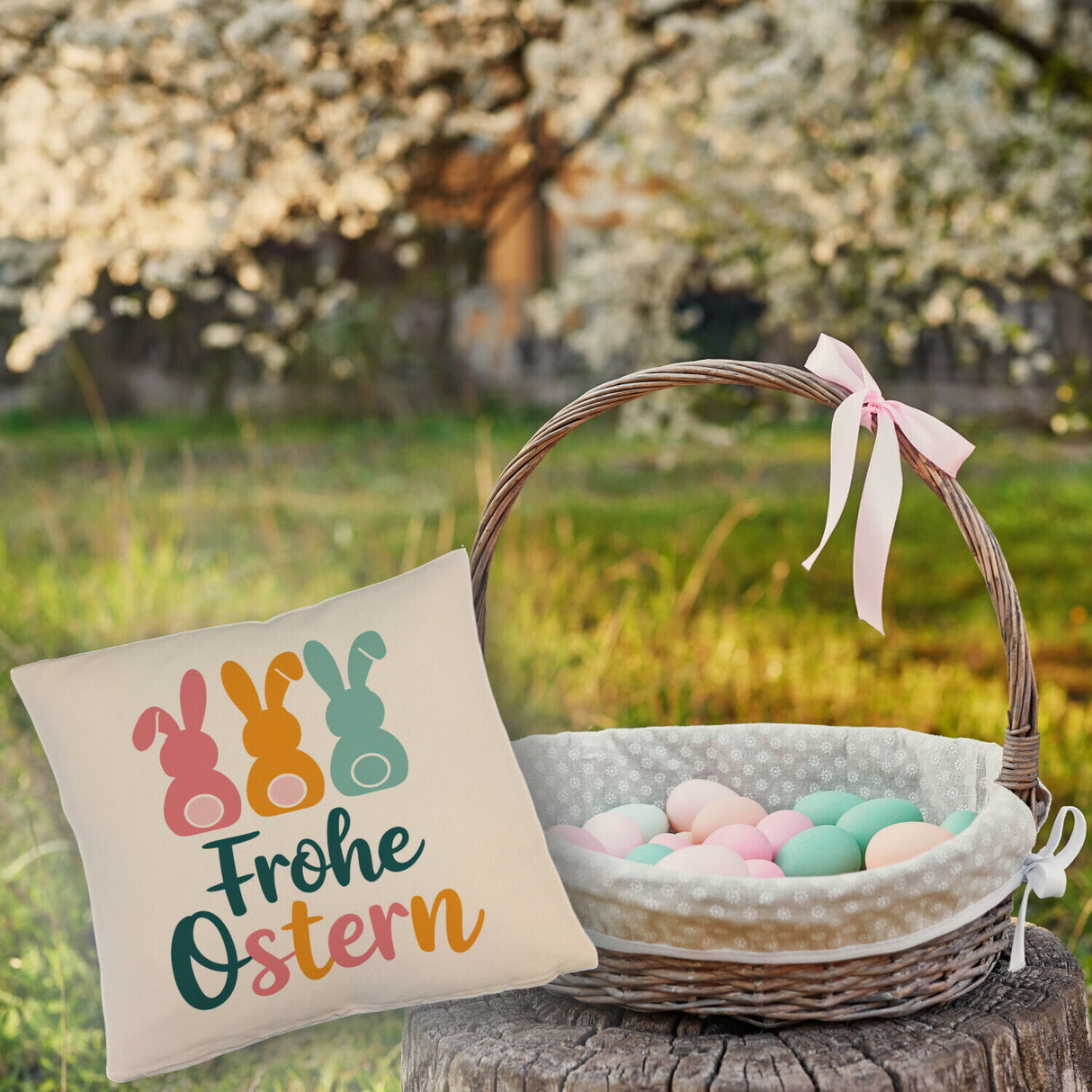 Frohe Ostern Hasen Kissen für Osterdeko