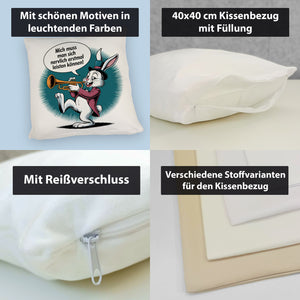 Nerviger Hase Kissen mit Trompete - bin nervig