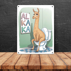 ALKAKA Lama Metallschild in 15x20 cm für Lama-Fans und das stille Örtchen