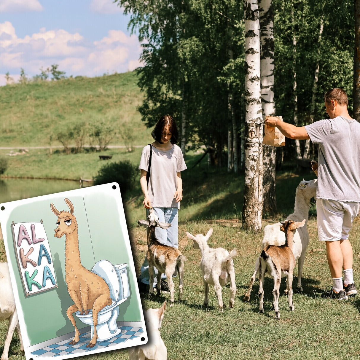 ALKAKA Lama Metallschild in 15x20 cm für Lama-Fans und das stille Örtchen
