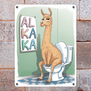 ALKAKA Lama Metallschild in 15x20 cm für Lama-Fans und das stille Örtchen