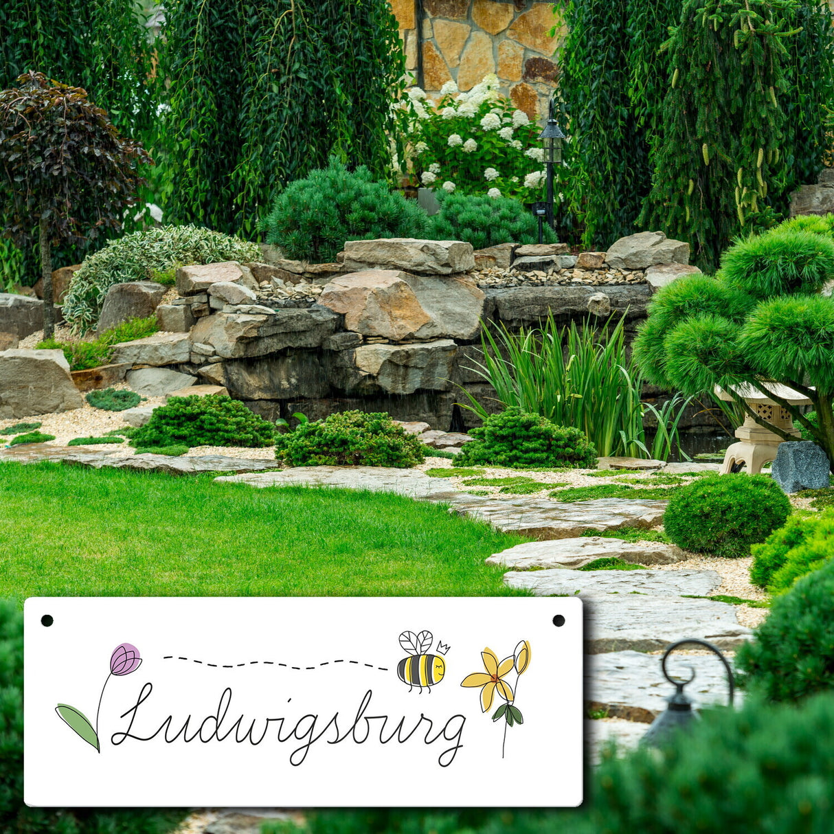 Ludwigsburg Metallschild mit Blumen und Biene