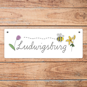 Ludwigsburg Metallschild mit Blumen und Biene