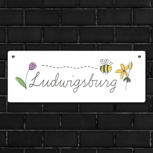Ludwigsburg Metallschild mit Blumen und Biene