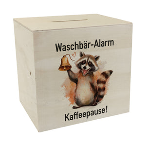 Waschbär mit Glocke - Kaffeepause Spardose