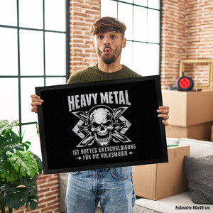 Heavy Metal statt Volksmusik Fußmatte in 35x50 cm mit Totenkopf