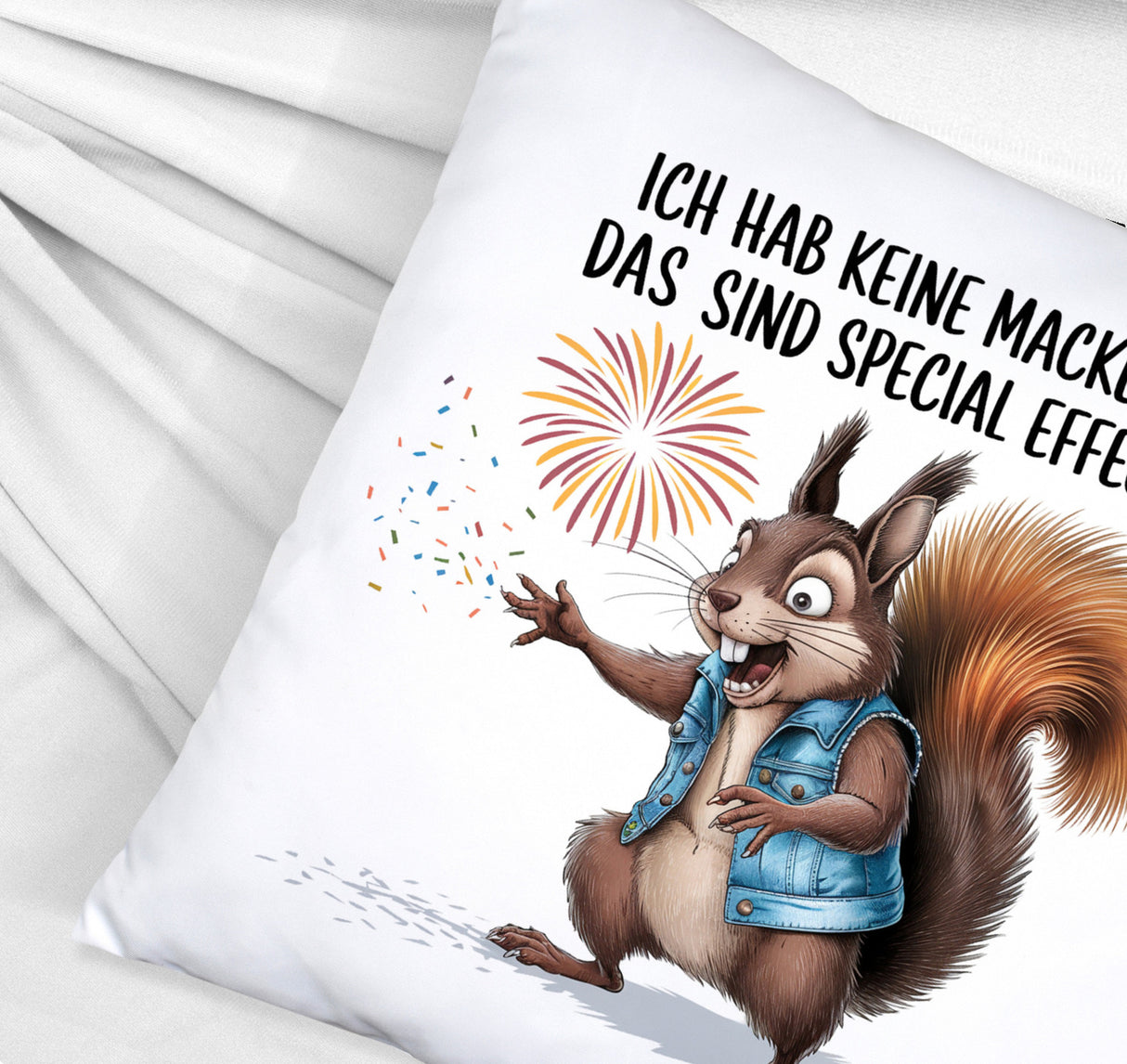 Hab keine Macken Kissen mit verrücktem Eichhörnchen