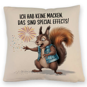 Hab keine Macken Kissen mit verrücktem Eichhörnchen