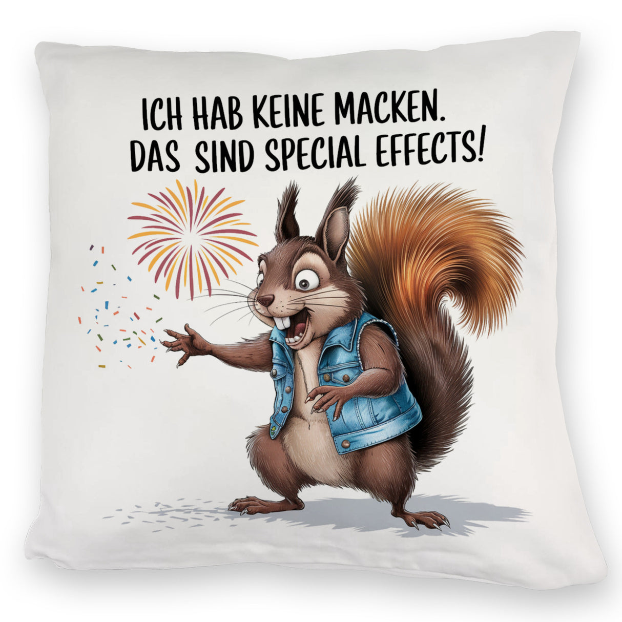 Hab keine Macken Kissen mit verrücktem Eichhörnchen