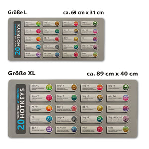 Windows Hotkeys Schreibtischunterlage 69x31cm XXL Mauspad - 20 Wichtige Hotkeys