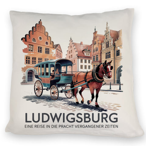 Ludwigsburg Reise Kissen Pferdekutsche auf Kopfsteinpflaster
