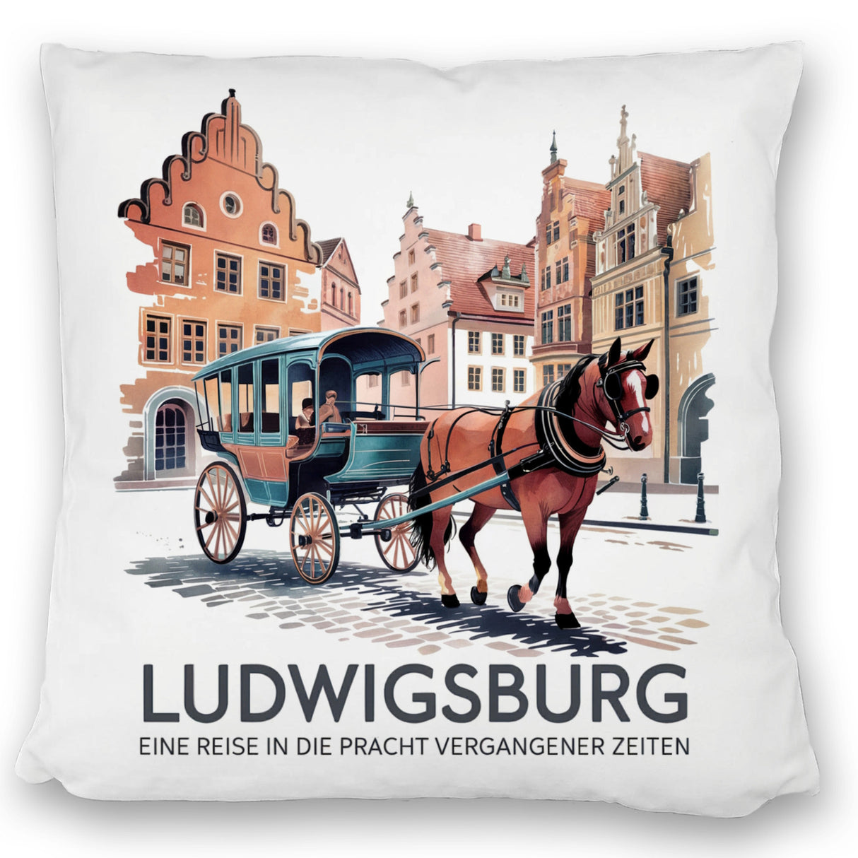 Ludwigsburg Reise Kissen Pferdekutsche auf Kopfsteinpflaster