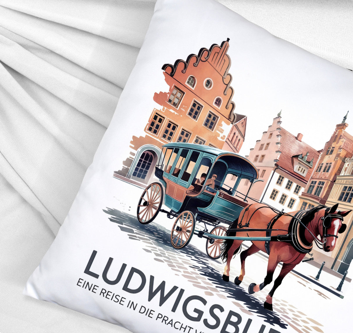 Ludwigsburg Reise Kissen Pferdekutsche auf Kopfsteinpflaster