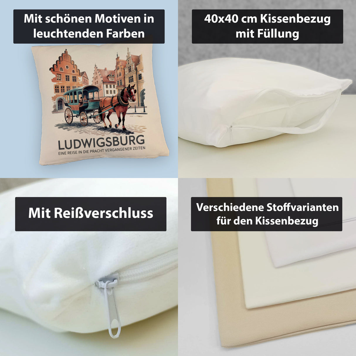 Ludwigsburg Reise Kissen Pferdekutsche auf Kopfsteinpflaster