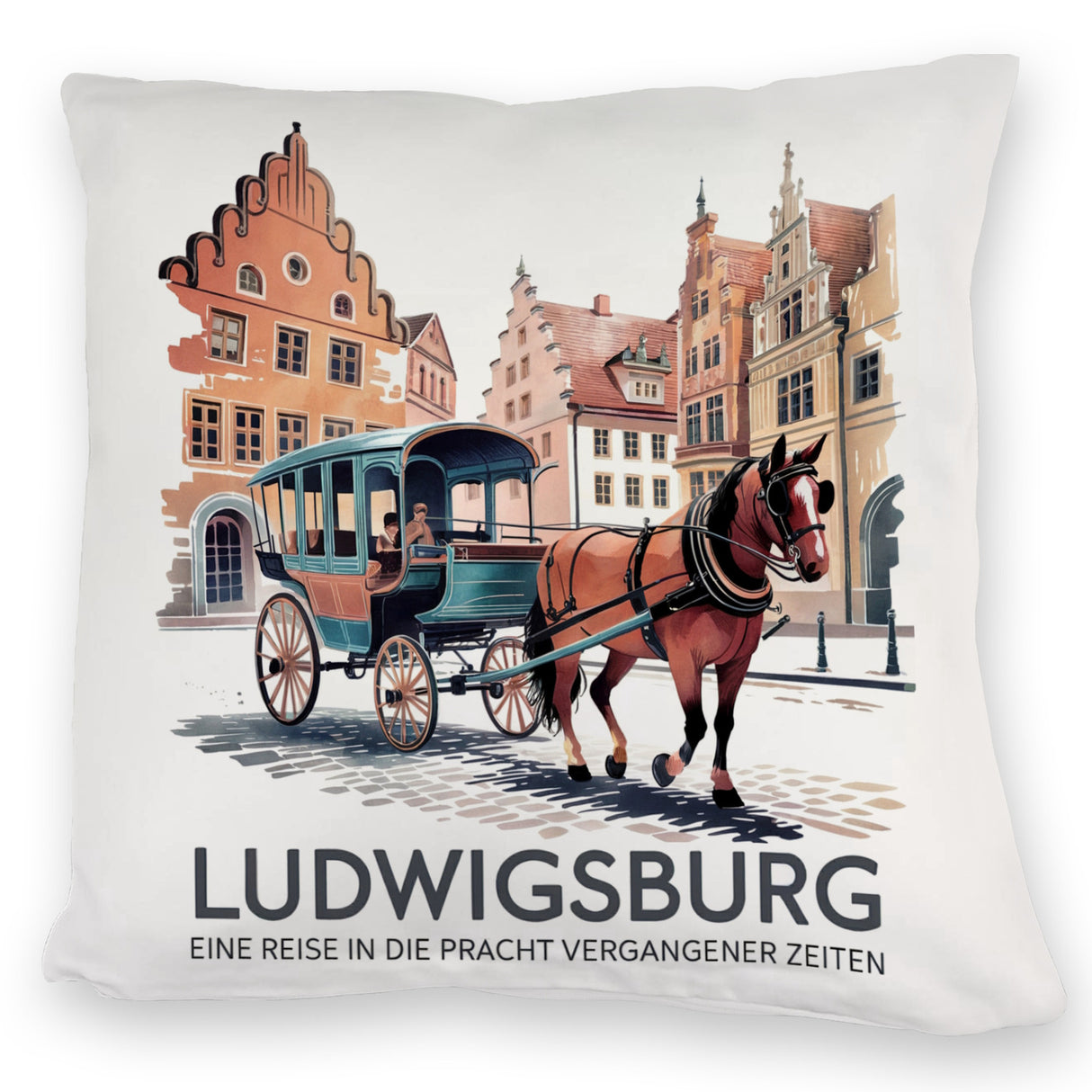 Ludwigsburg Reise Kissen Pferdekutsche auf Kopfsteinpflaster