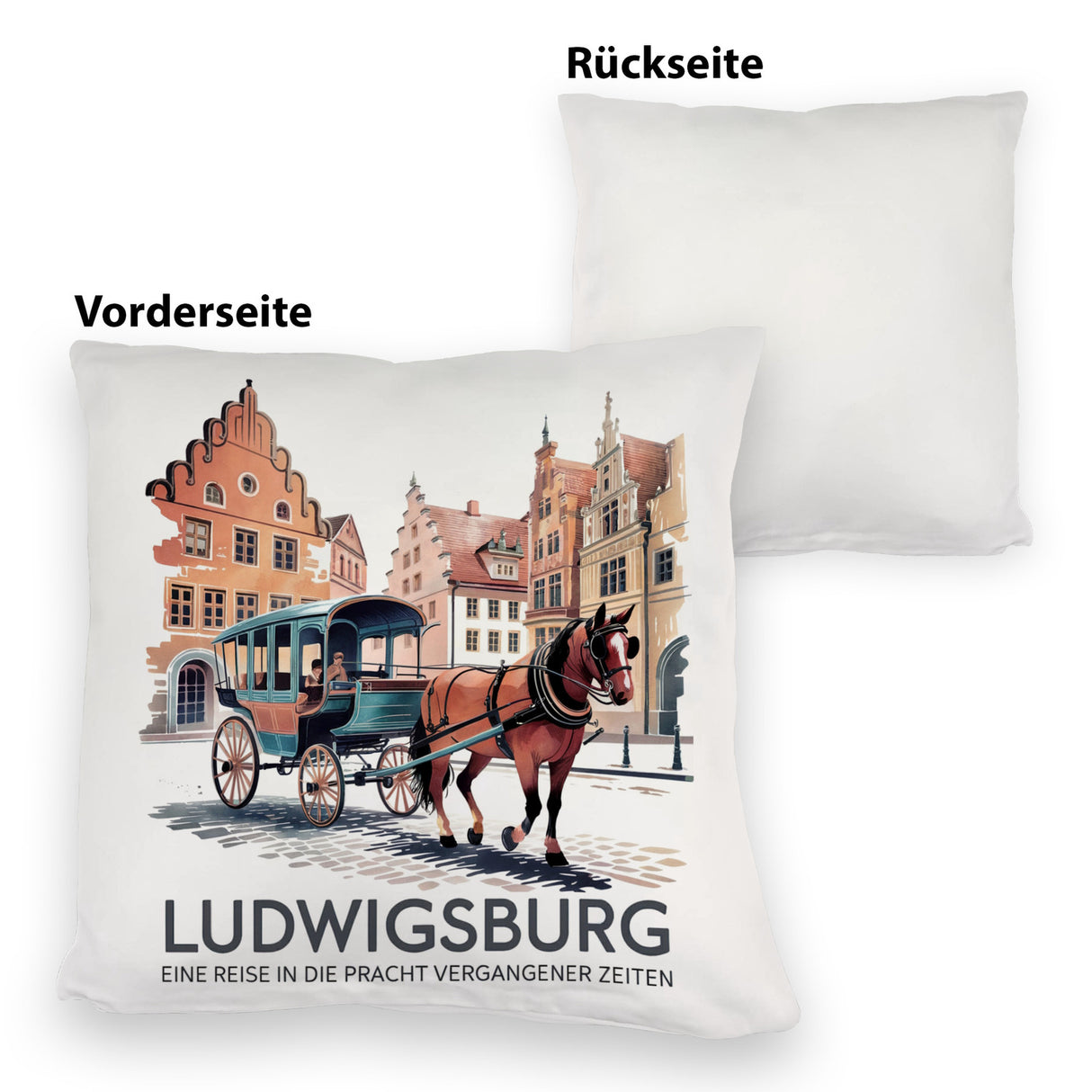 Ludwigsburg Reise Kissen Pferdekutsche auf Kopfsteinpflaster