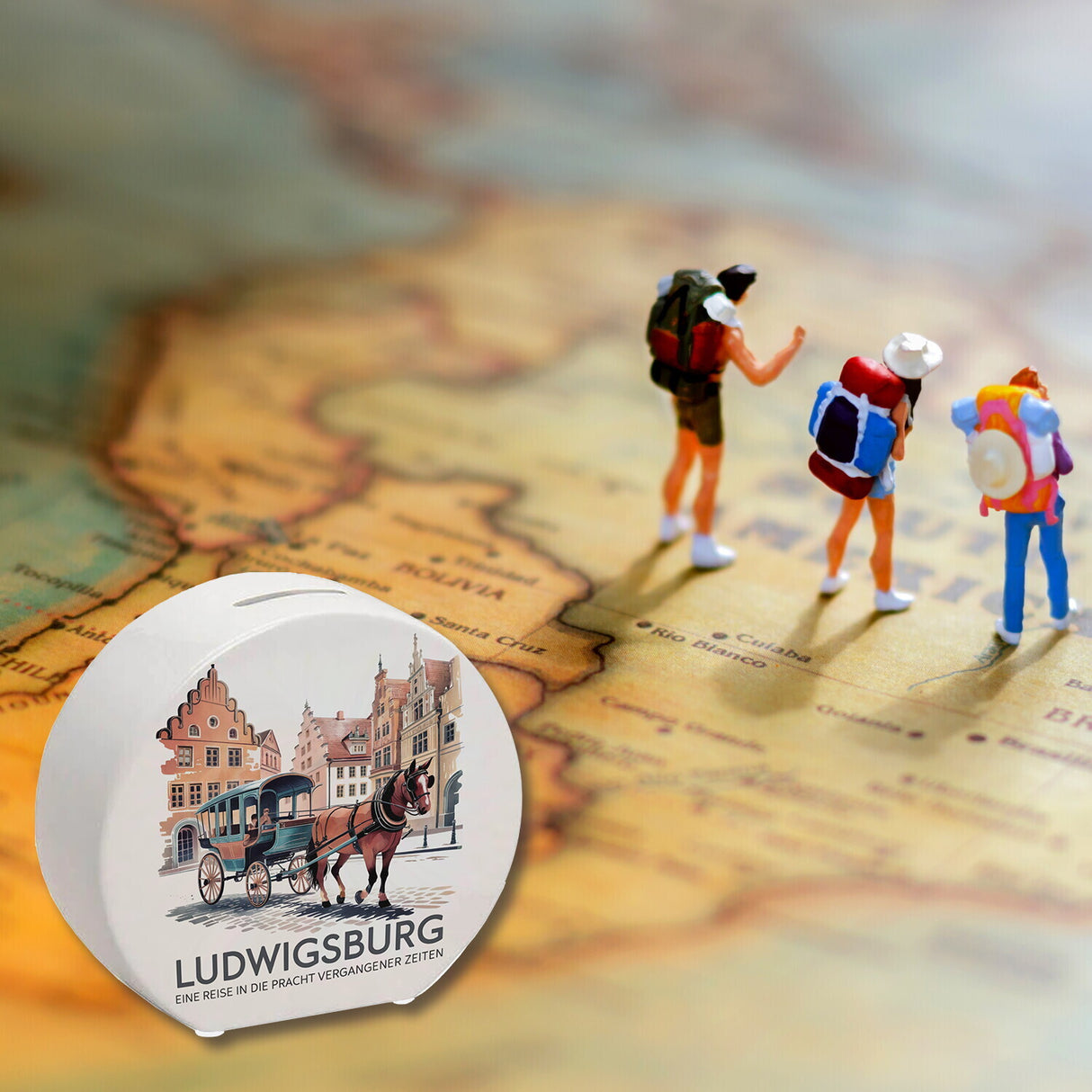 Ludwigsburg Reise Spardose Pferdekutsche auf Kopfsteinpflaster