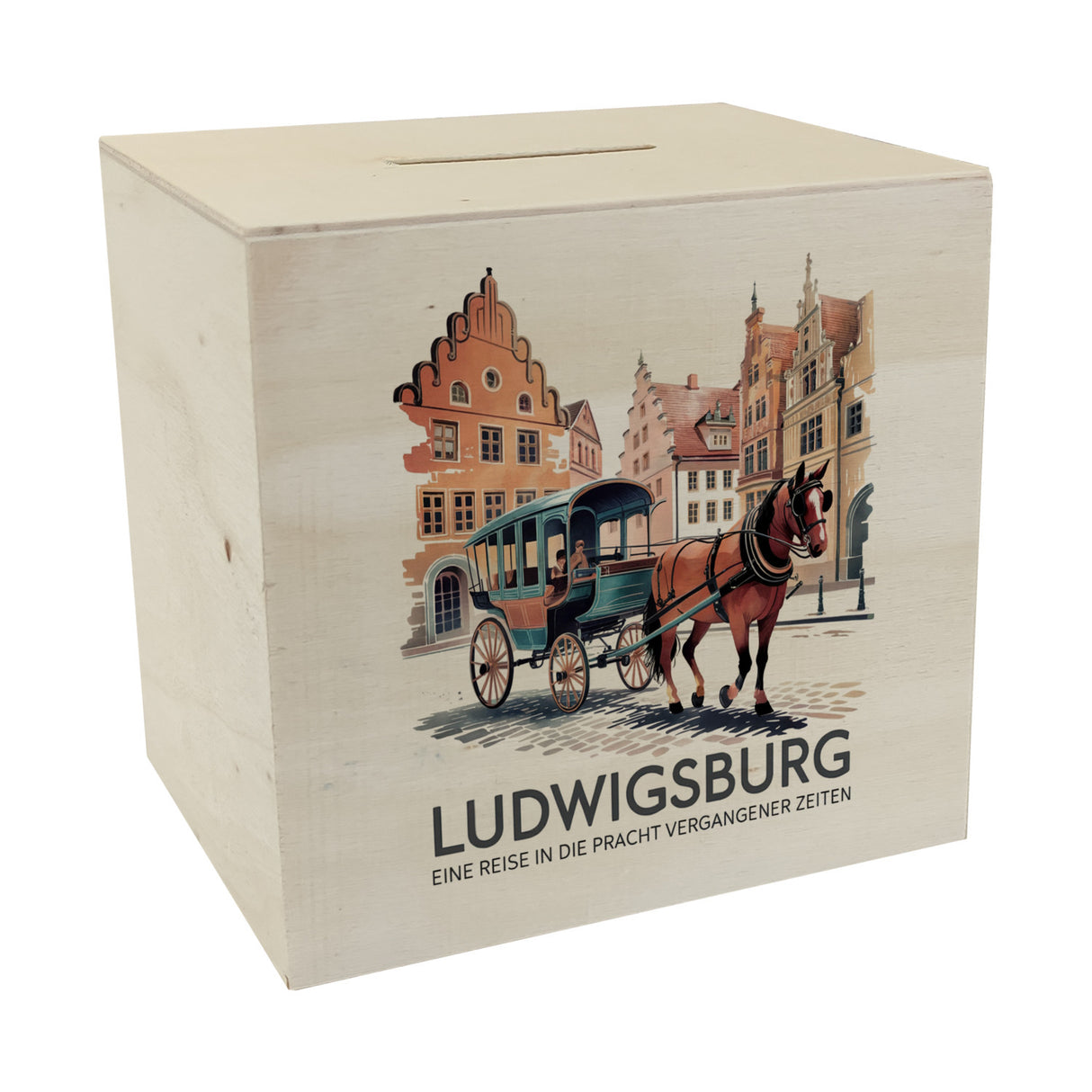 Ludwigsburg Reise Spardose Pferdekutsche auf Kopfsteinpflaster