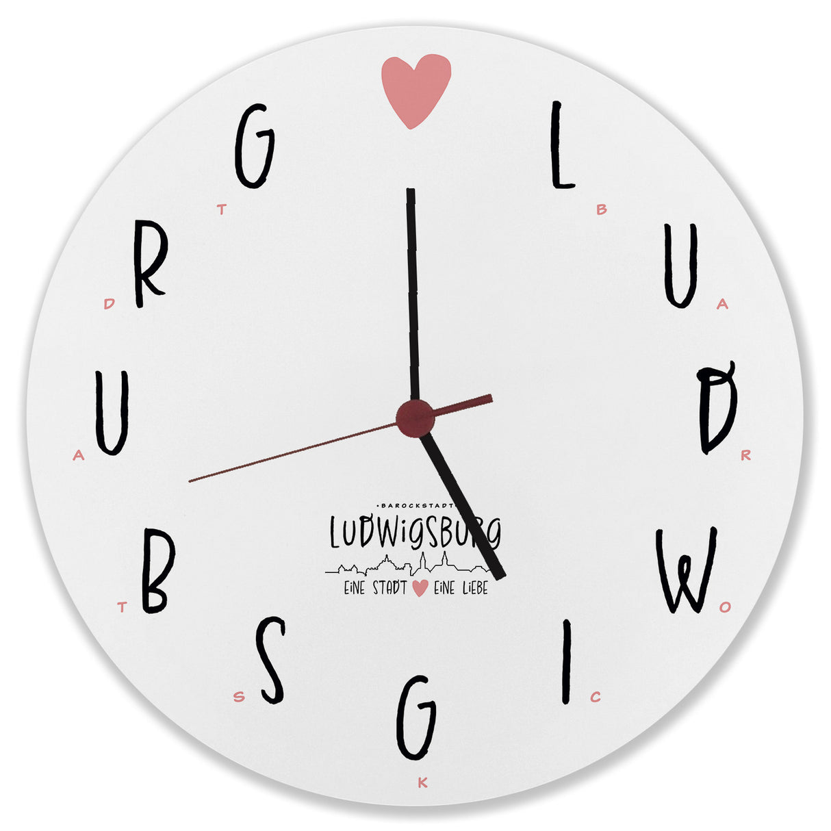 Ludwigsburg Wanduhr mit Spruch Eine Stadt - Eine Liebe