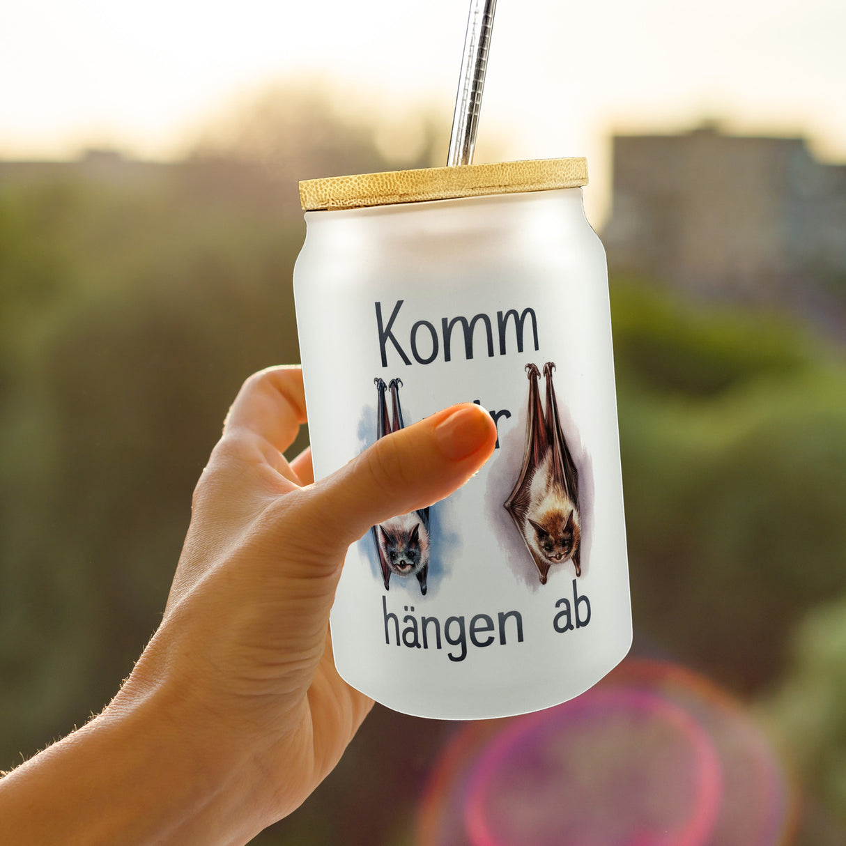 Fledermäuse - Komm, wir hängen ab Trinkglas mit Bambusdeckel