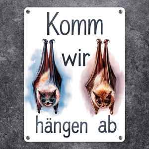 Fledermäuse - Komm, wir hängen ab Metallschild in 15x20 cm