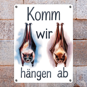 Fledermäuse - Komm, wir hängen ab Metallschild in 15x20 cm