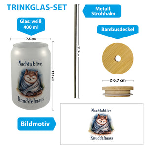 Nachtaktive Knuddelmaus Trinkglas mit Bambusdeckel Kuschelige Fledermaus