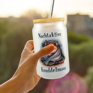 Nachtaktive Knuddelmaus Trinkglas mit Bambusdeckel Kuschelige Fledermaus