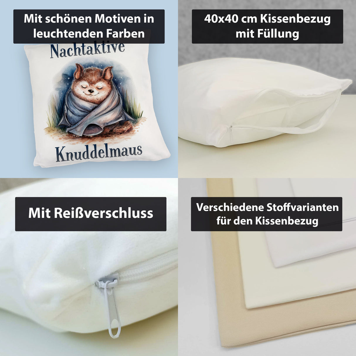 Nachtaktive Knuddelmaus Kissen Kuschelige Fledermaus