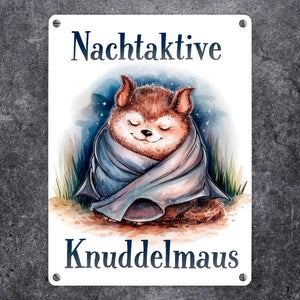 Nachtaktive Knuddelmaus Metallschild in 15x20 cm Kuschelige Fledermaus
