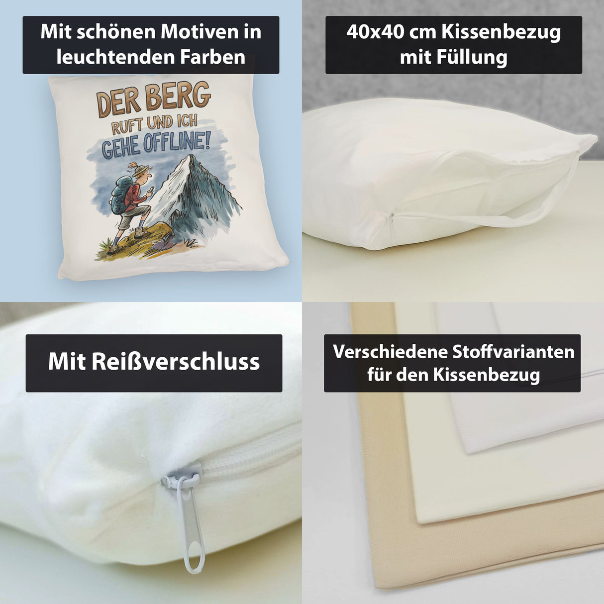 Der Berg ruft Kissen Wanderer mit Rucksack