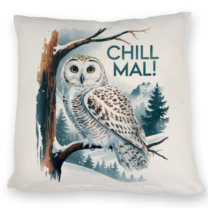 Chill mal Kissen Schneeeule auf Ast